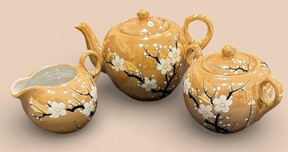Vintage Hand Painted Made in Japan Lusterware Tea Set Cherry Blossom 1930s
